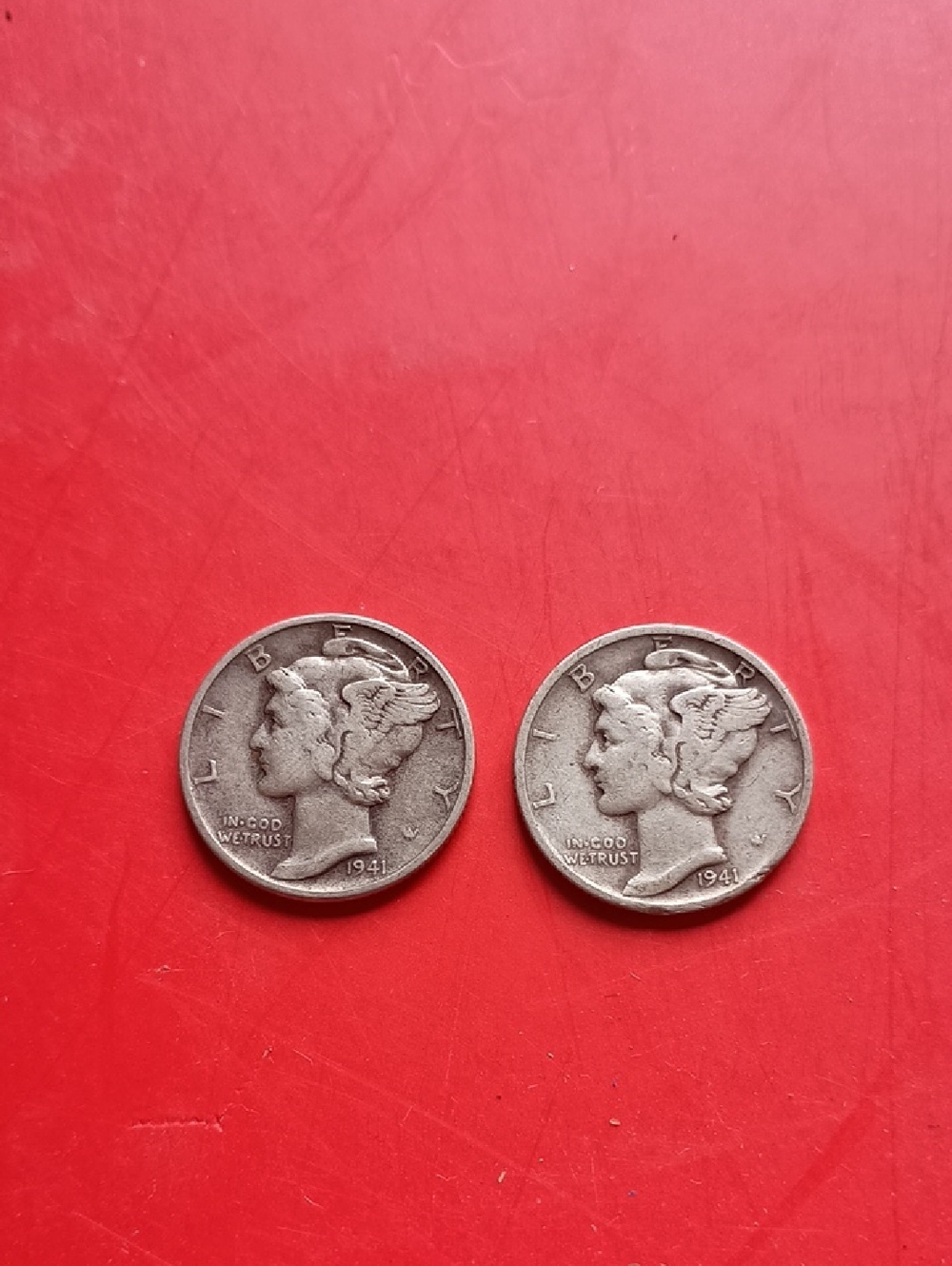 Pair of 1941 Mercury Dime Coins - Silver Tone